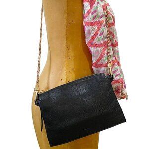 AllSaints Fletcher Xbody Leather Bag Black Gold Convertible Clutch‎